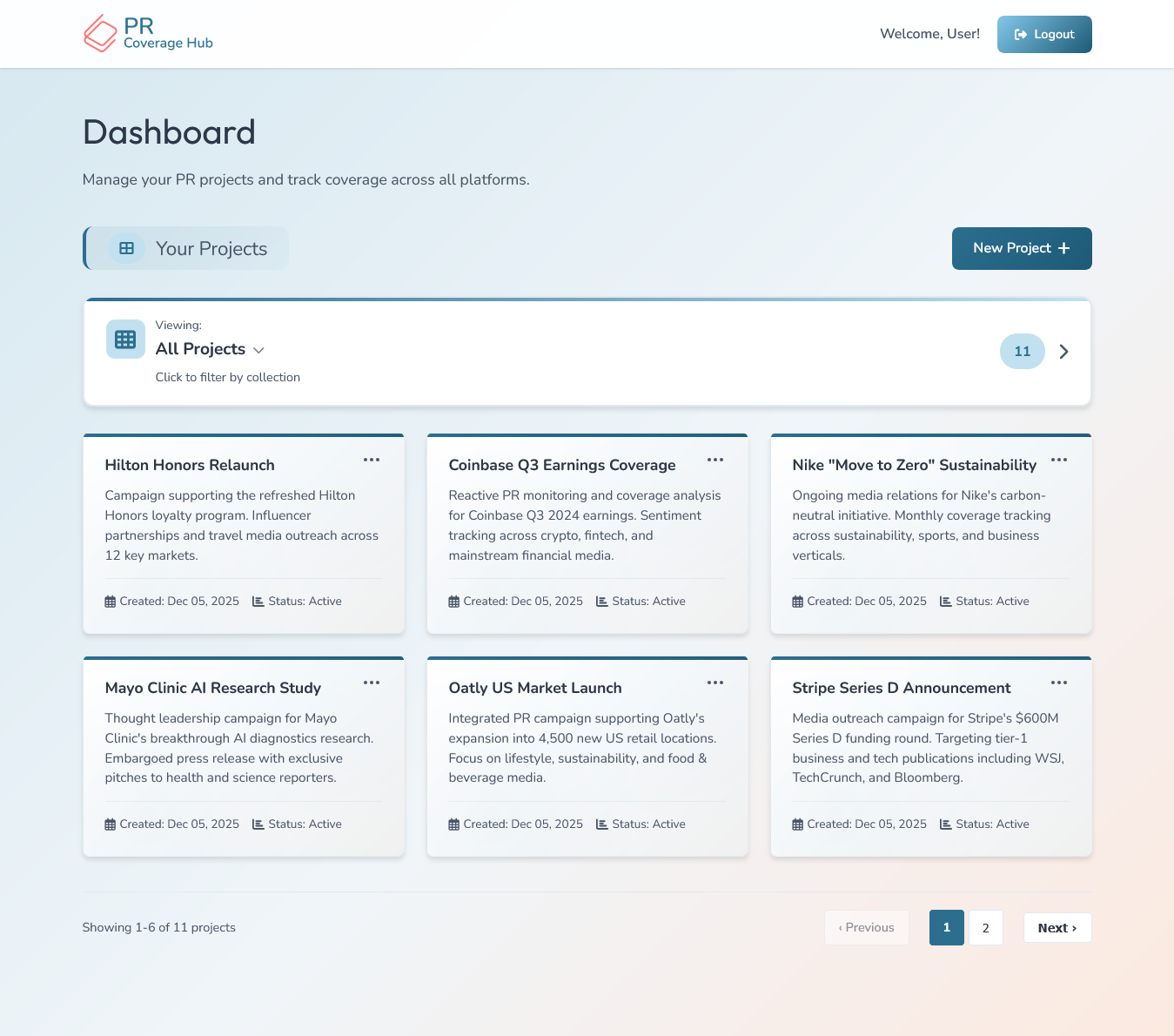 PR Coverage Hub Dashboard